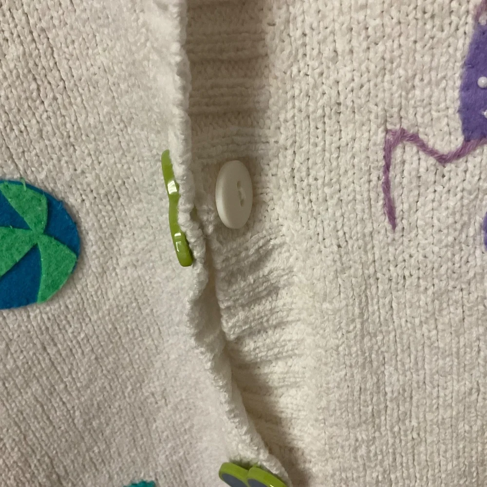 White Women's Beach Motif Button-Up Sweater Cardigan - Picture 8 of 9
